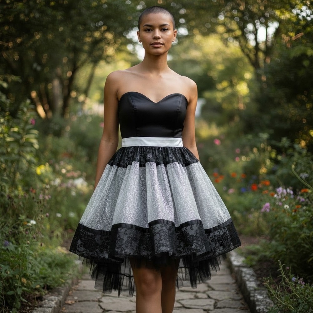 Jessica McClintock Gunne Sax Black Silver Lace Tulle Cocktail Dress 7 33469